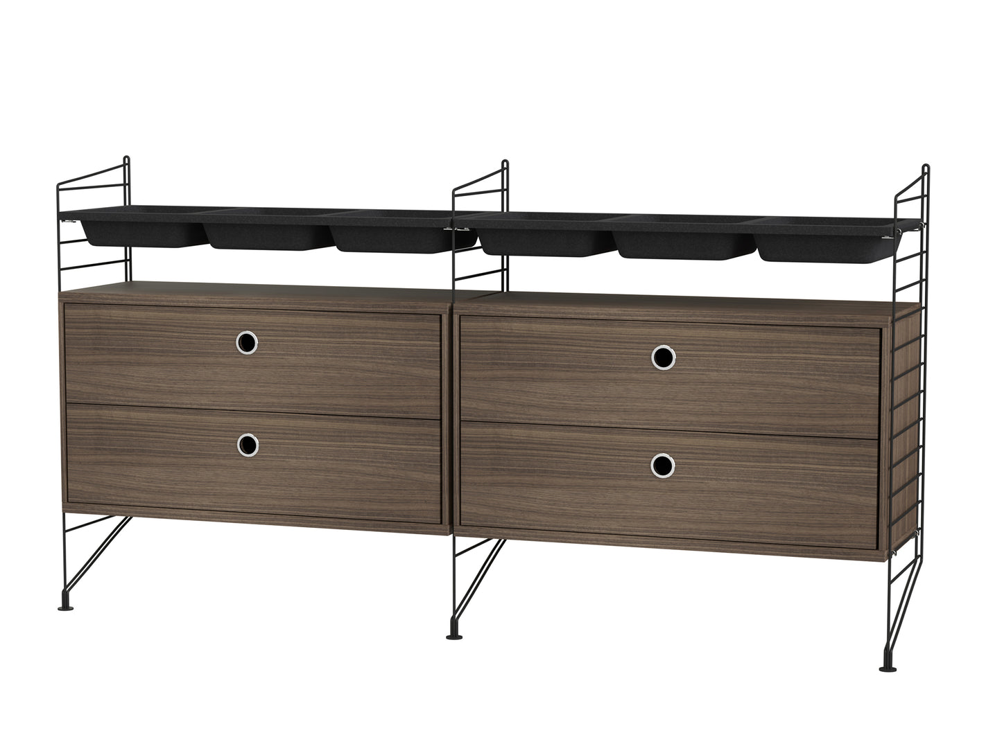 Bedroom Combination G by String - walnut / black panels
