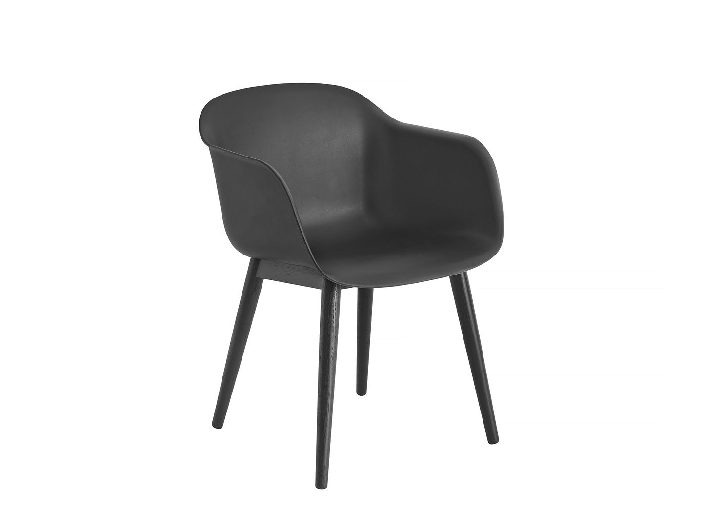 Fiber Armchair with Wood Base, Black Shell, Black Ash Base