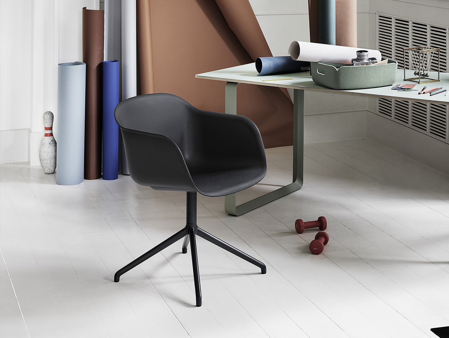 Black Fiber Armchair with Swivel Base by Muuto