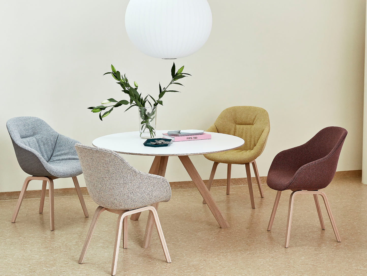 HAY CPH 20 Dining Table - Off-White Lino / Matt Lacquered Oak / 90 cm