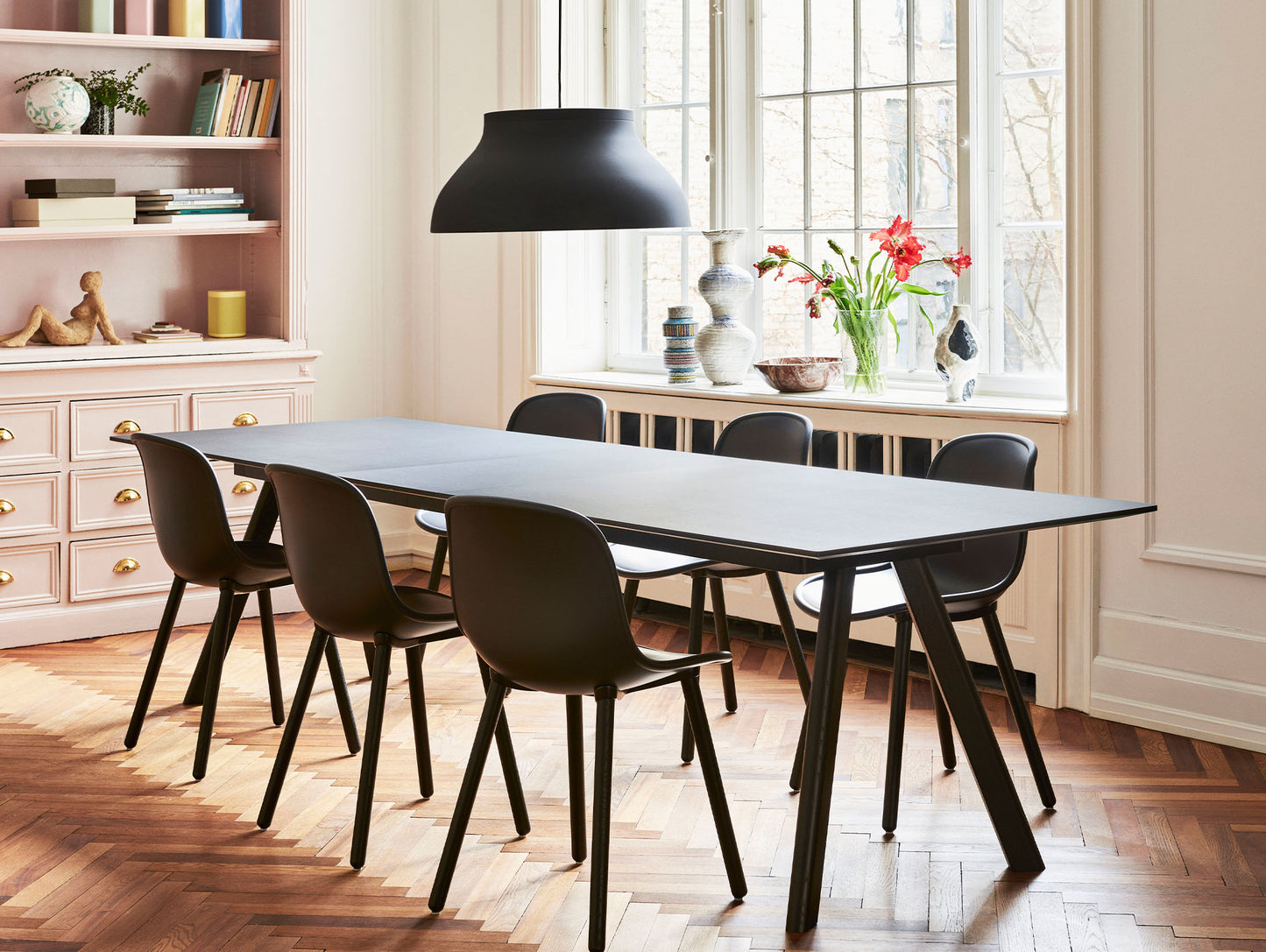 CPH30 Extendable Dining Table by HAY - Black Linoleum Tabletop with Black Lacquered Oak Base