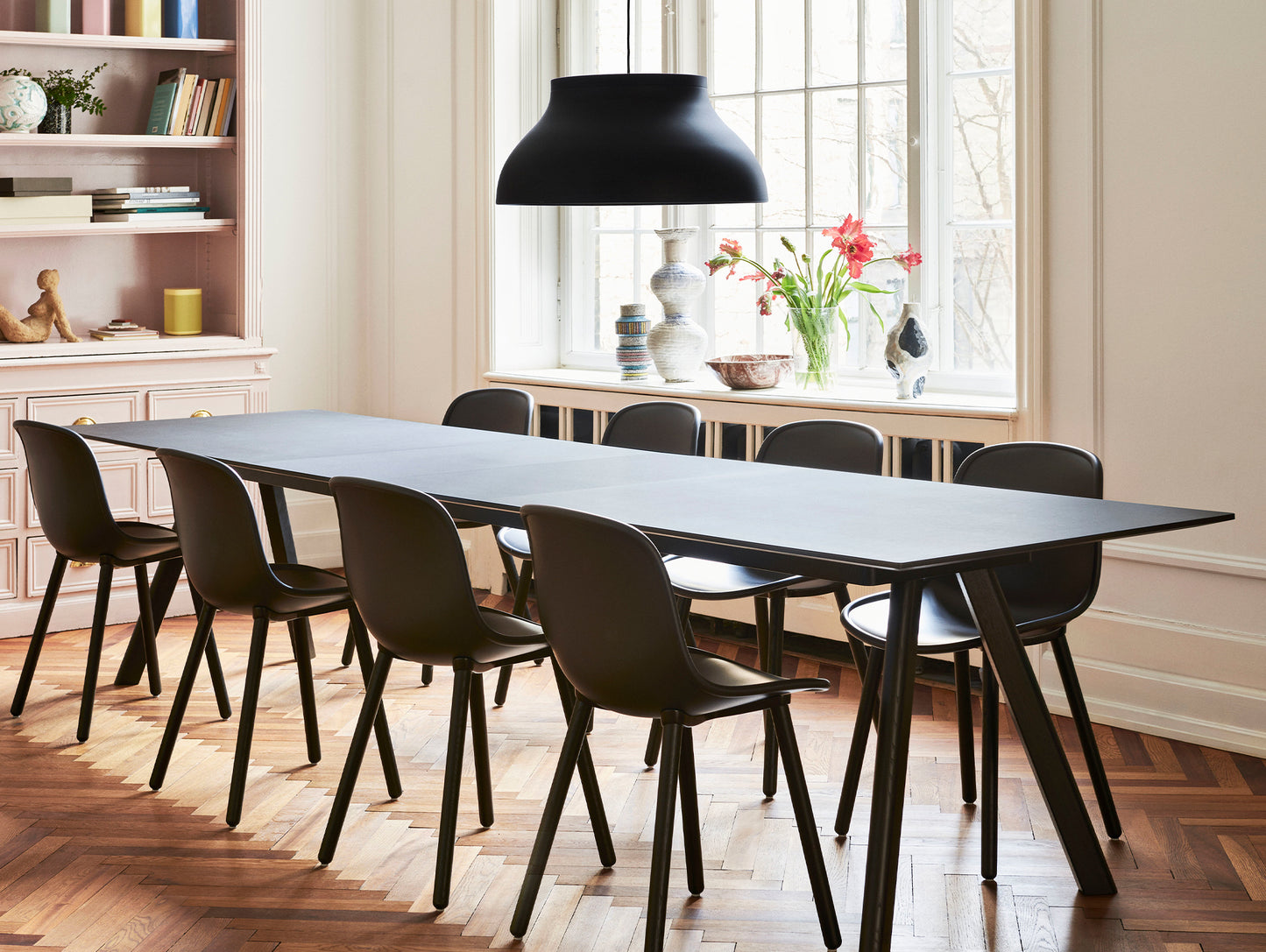 CPH30 Extendable Dining Table by HAY - Black Linoleum Tabletop with Black Lacquered Oak Base