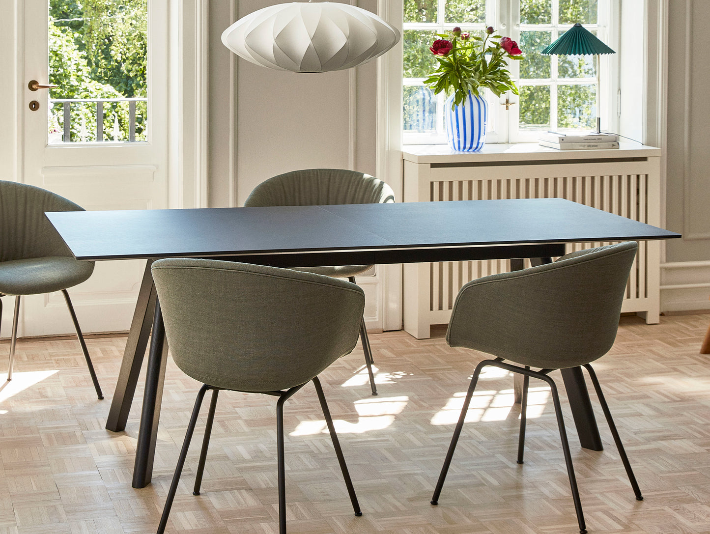 CPH30 Extendable Dining Table by HAY - Black Linoleum Tabletop with Black Lacquered Oak Base