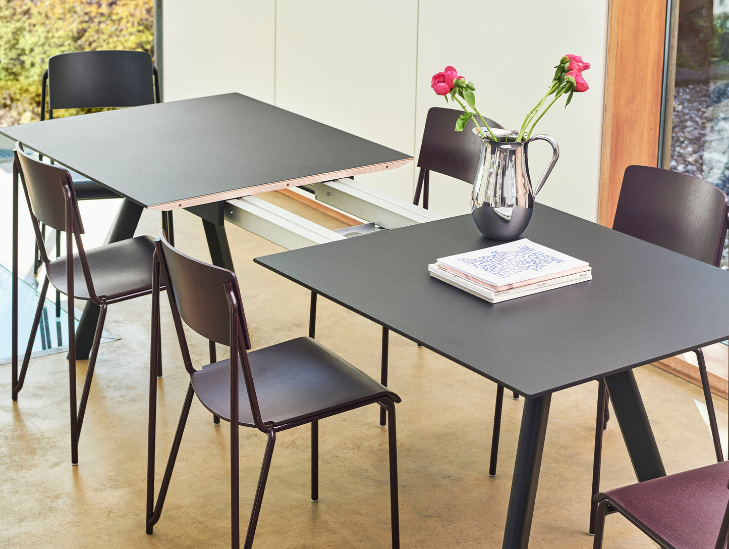 CPH30 Extendable Dining Table by HAY - Black Linoleum Tabletop with Black Lacquered Oak Base