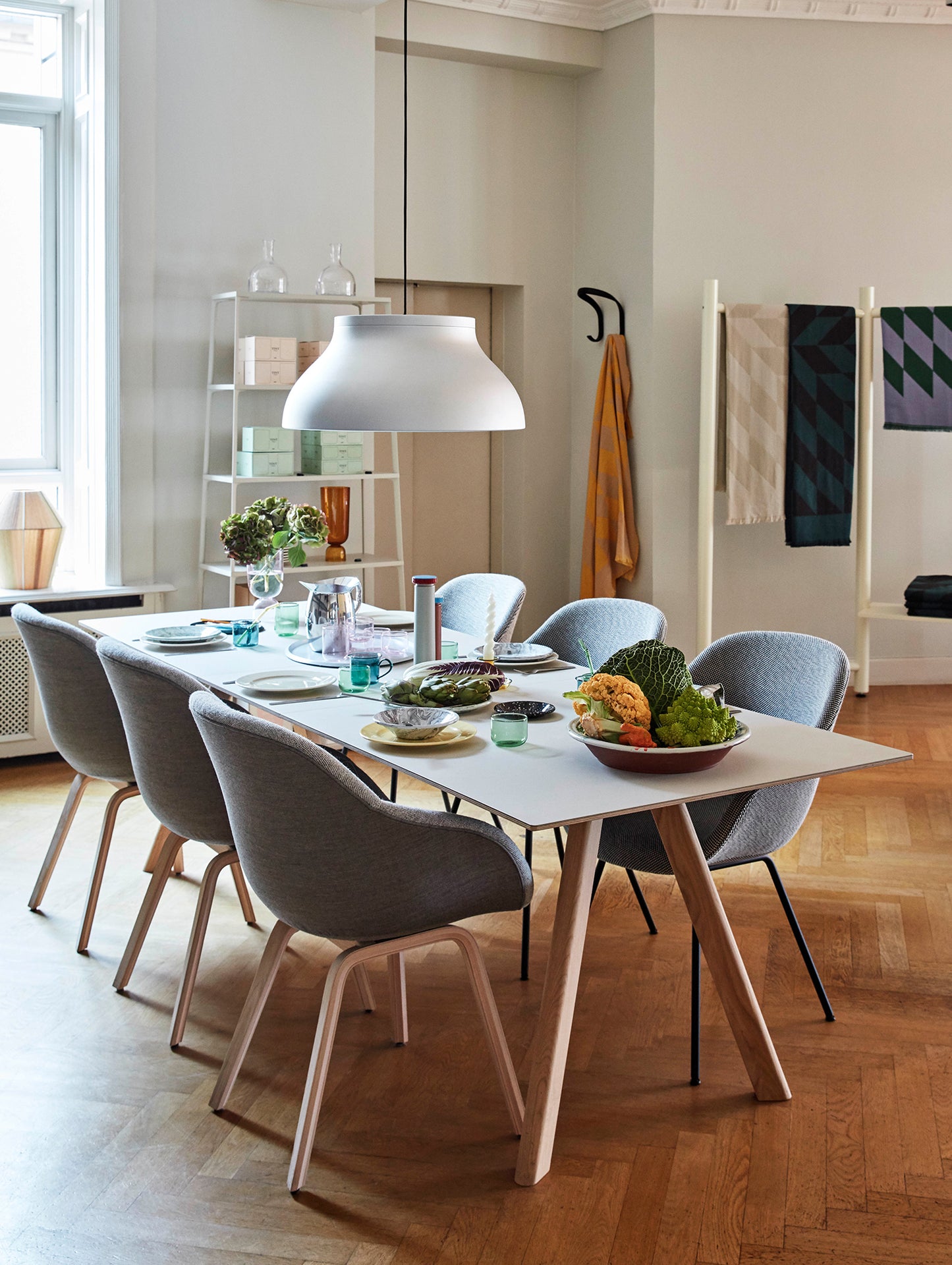 CPH30 Extendable Dining Table by HAY - Grey Linoleum Tabletop with Lacquered Oak Base