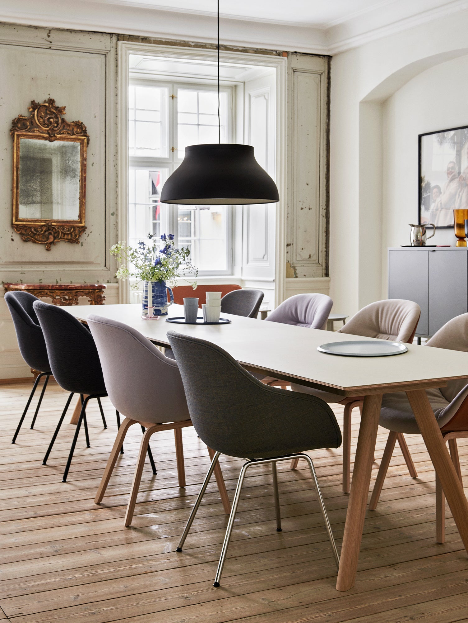 CPH30 Extendable Dining Table by HAY - Off White Linoleum Tabletop with Lacquered Oak Base