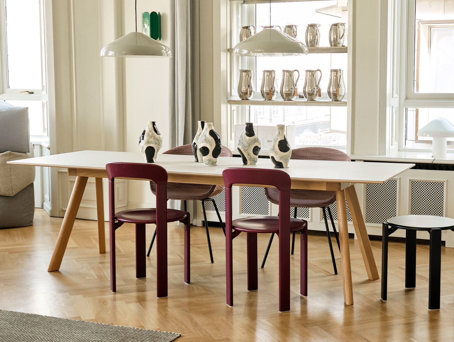 Copenhague Dining Table CPH30 by HAY / 90 x 200 cm / Off White Linoleum top / Oak base