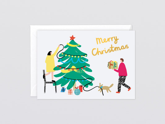 'Tree Decorating' Foiled Greetings Card