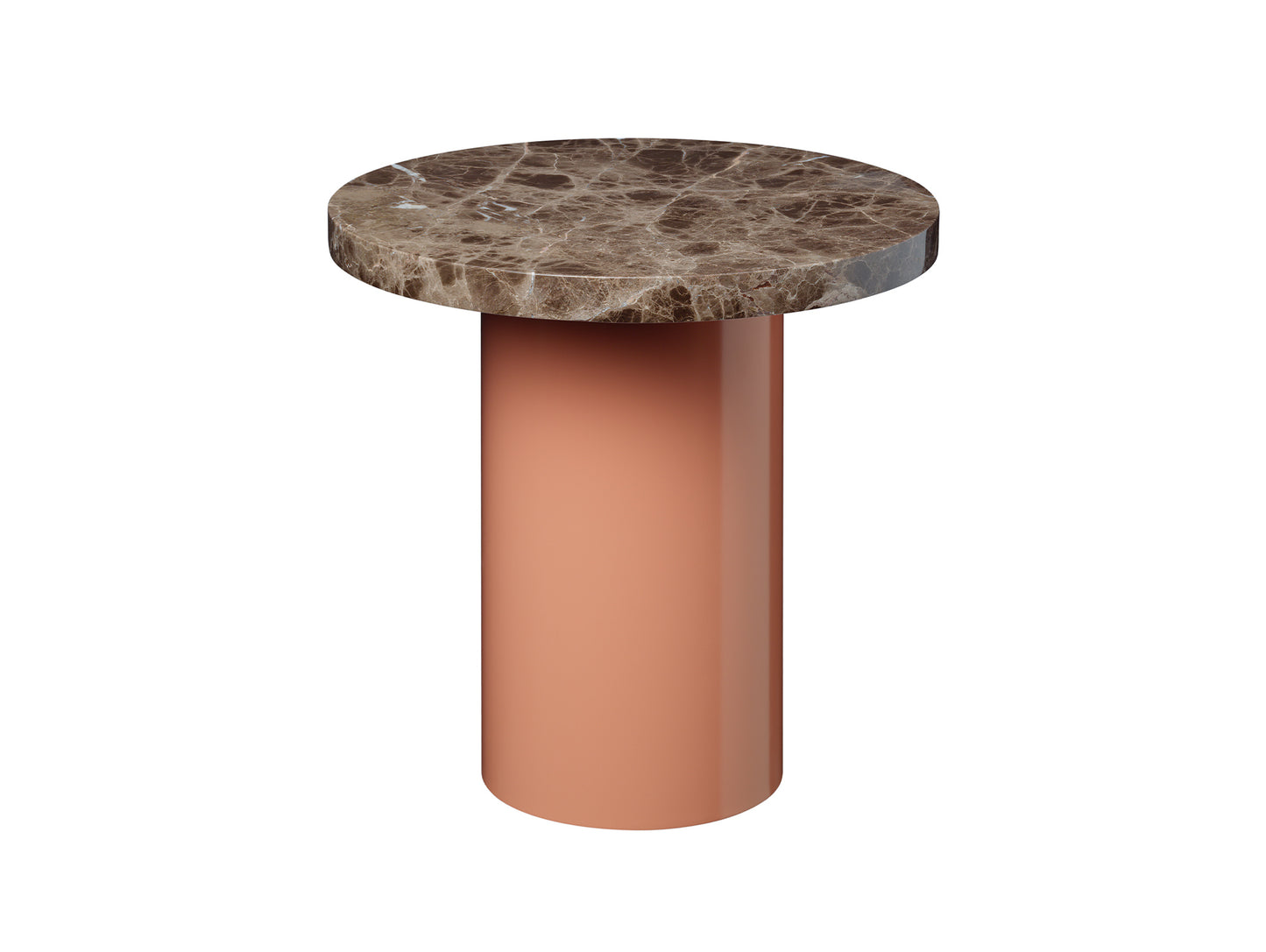 CT09 Enoki Side Table by e15 - (D40 H40 cm) Dark Emperador Marble Tabletop / Red Beige Steel Base