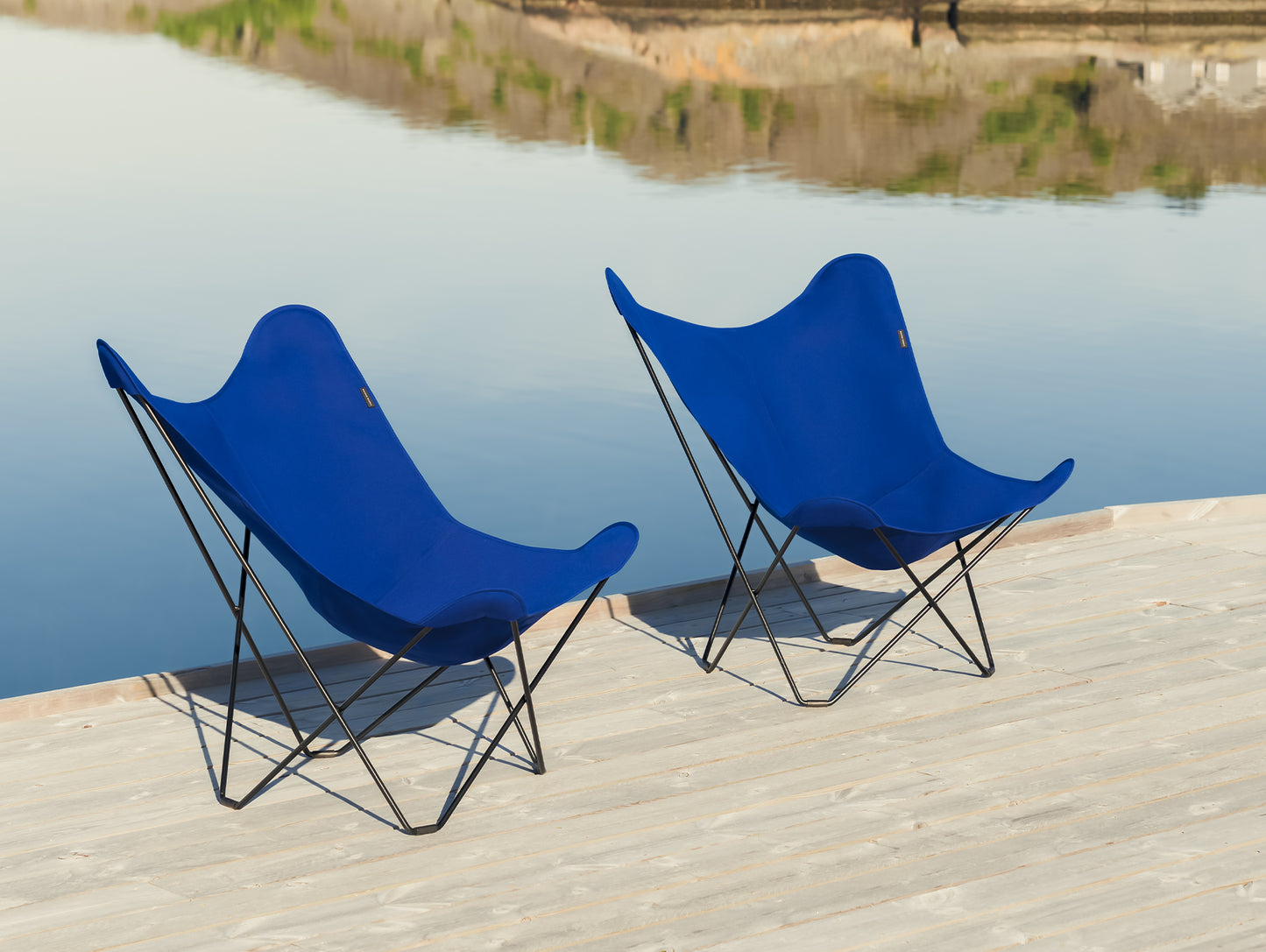 Sunshine Mariposa Butterfly Chair by Cuero - Zinc Coated Black Steel Frame / Atlantic Blue Cover