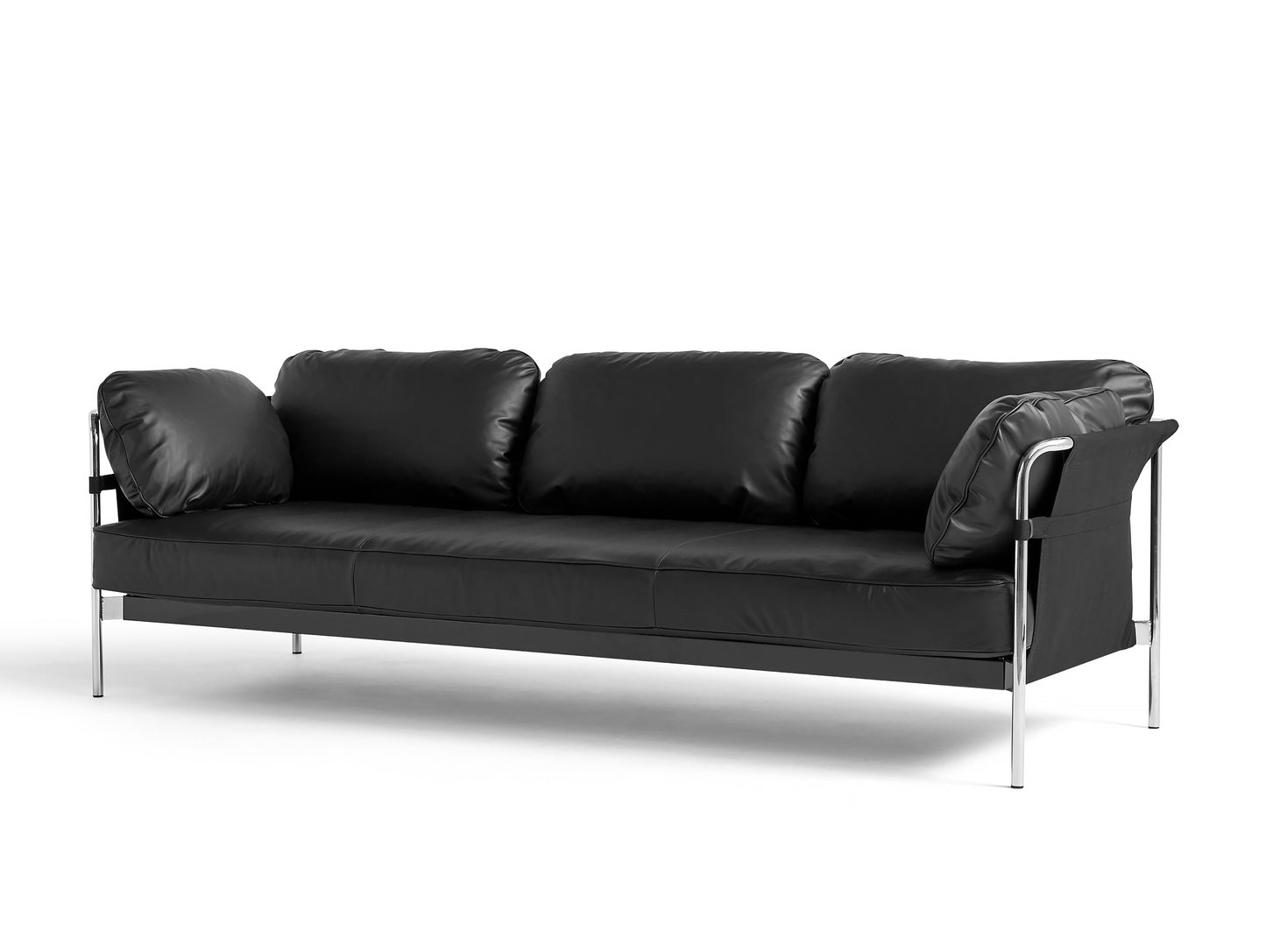 HAY Can Sofa, 3-Seater, Chrome frame, Black Outer, Black Silk Leather