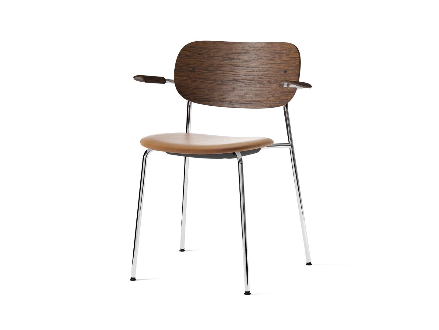 Co Dining Chair Upholstered by Menu - With Armrest / Chromed Steel / Dark Oak / Cognac Dakar Leather
