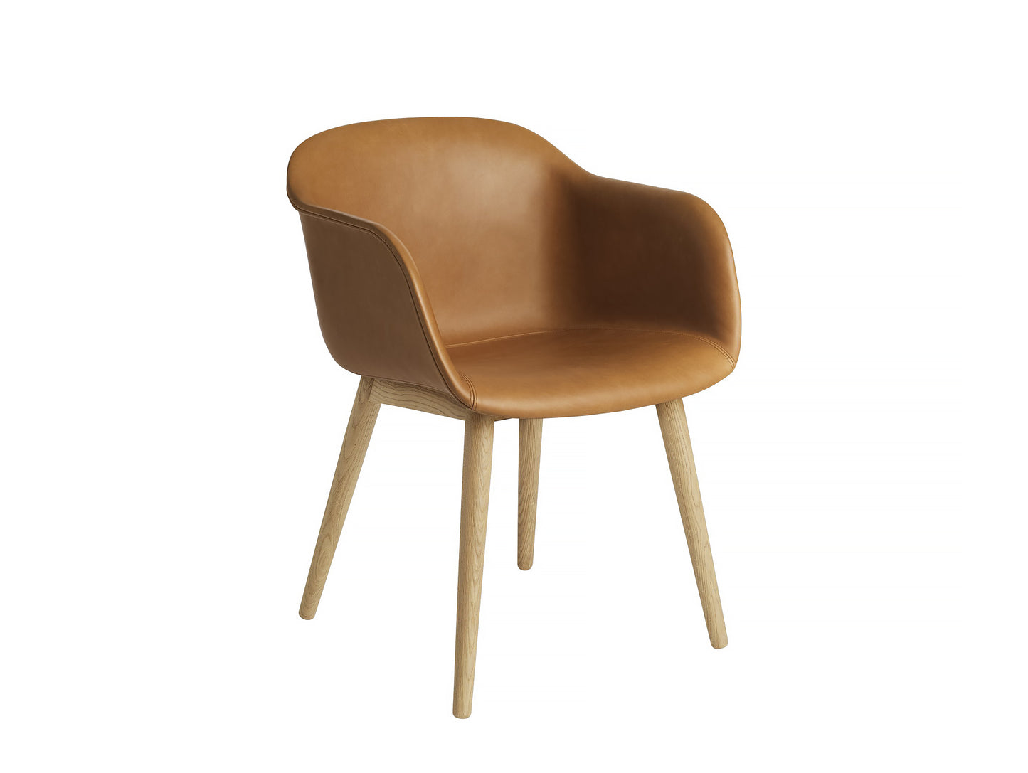 Fiber Armchair Upholstered with Wood Base