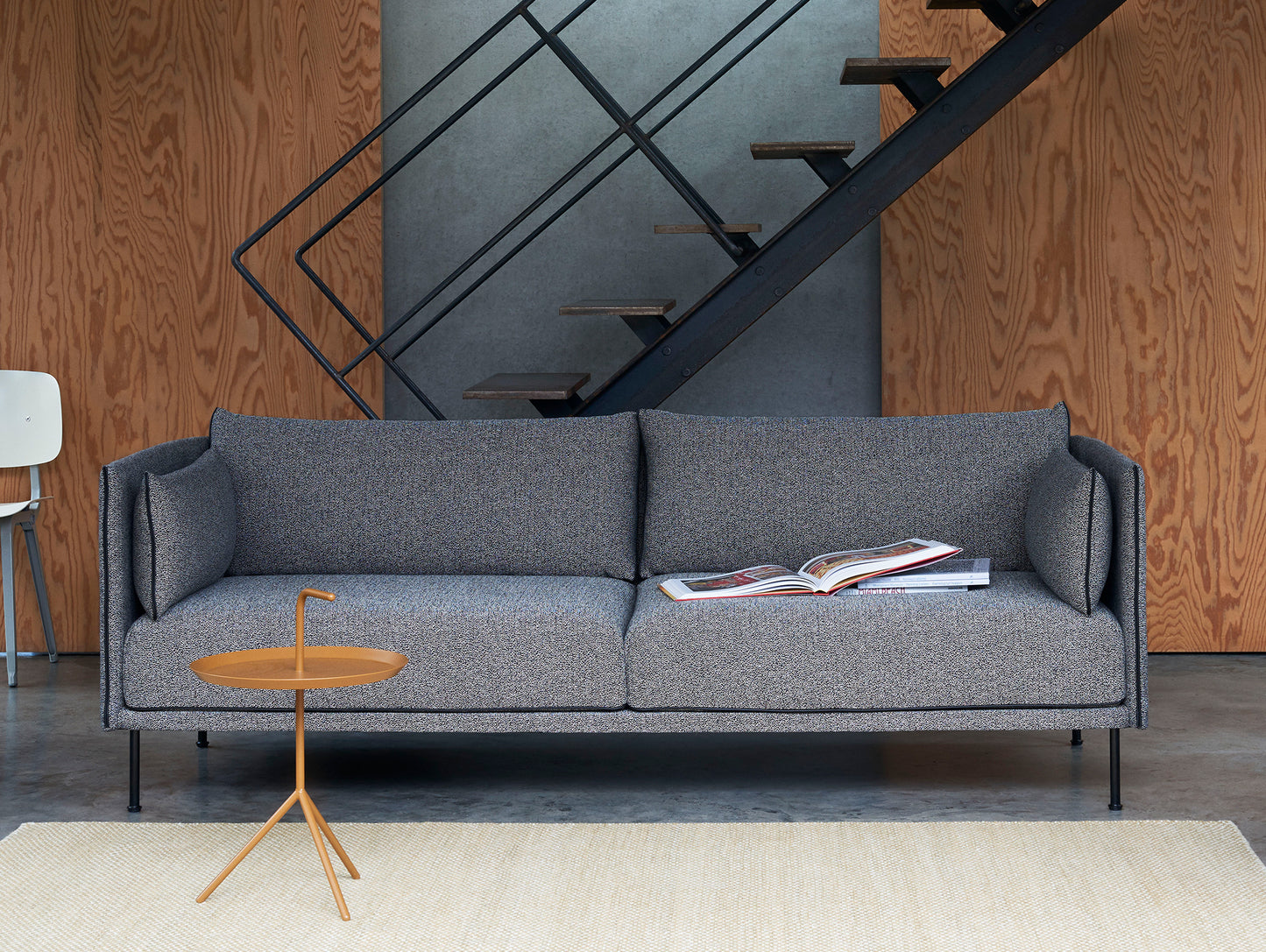 Silhouette Sofa - Olavi 03, black steel base, black sense leather piping