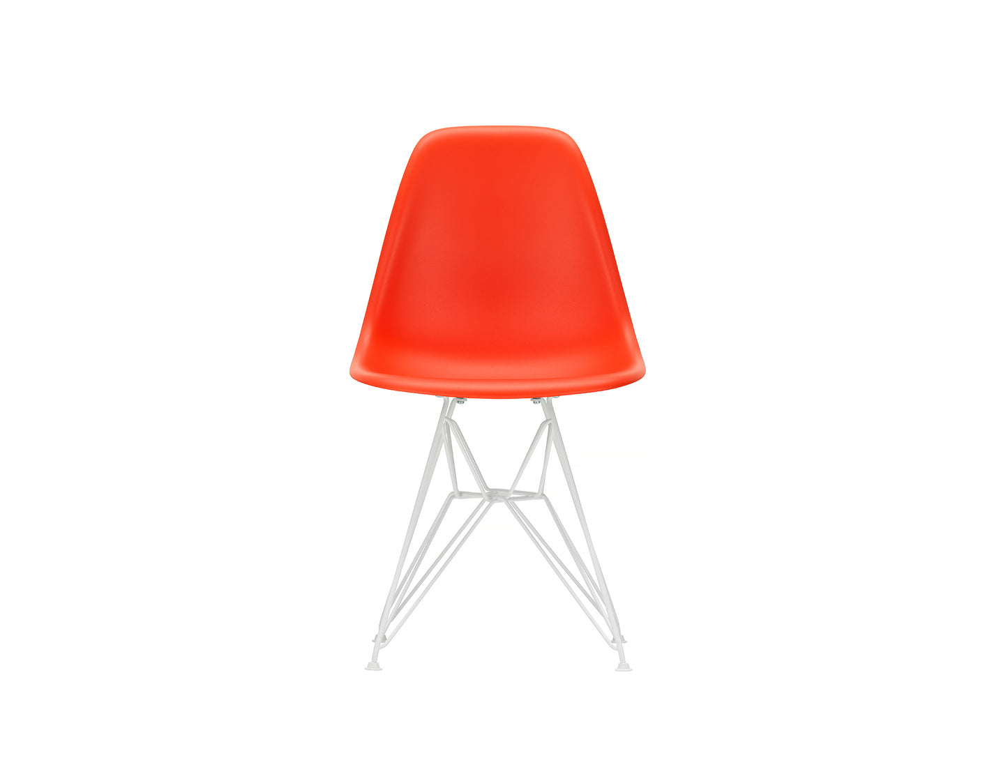 Eames DSR Plastic Side Chair (New Height) in Poppy Red with White Base by Vitra