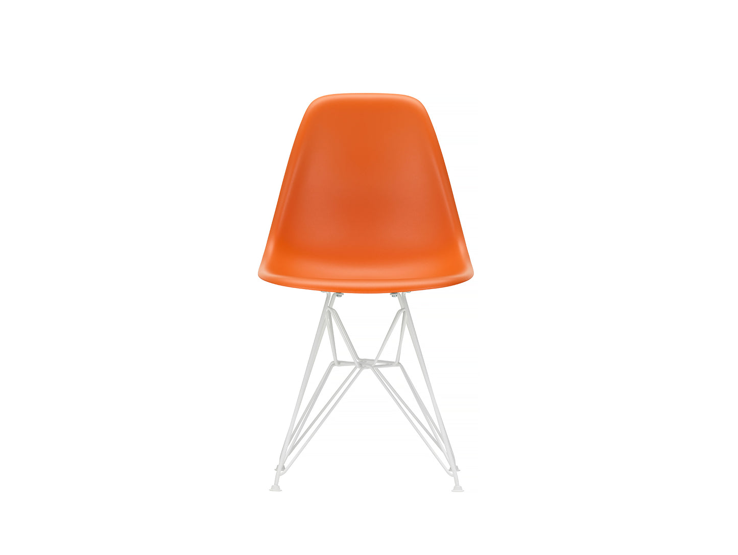 Eames DSR Plastic Side Chair (New Height) in Rusty Orange with White Base by Vitra