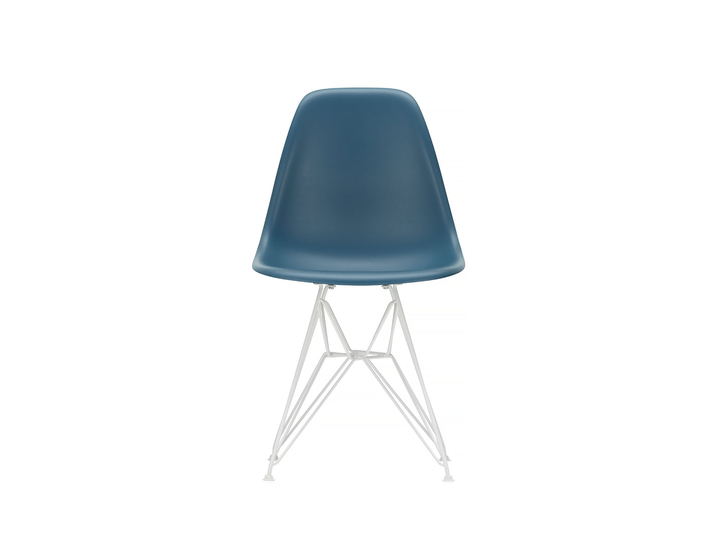 Eames DSR Plastic Side Chair (New Height) in Sea Blue with White Base by Vitra