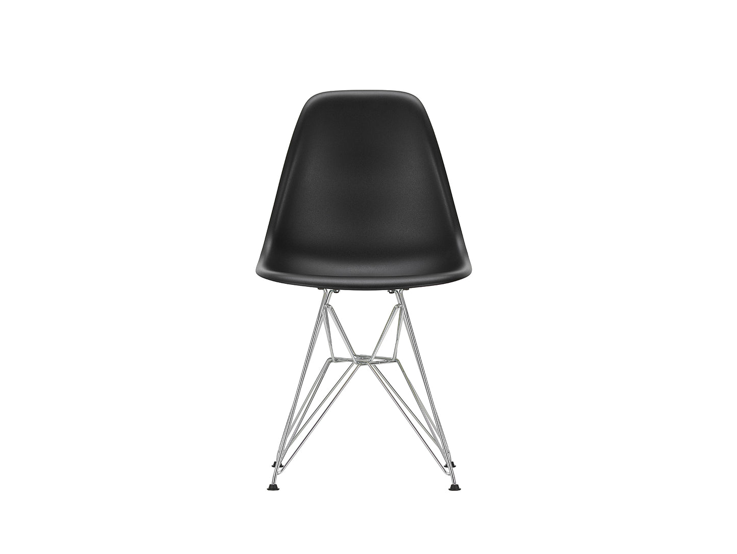 Eames DSR Plastic Side Chair (New Height) in Deep Black with Chrome Base by Vitra