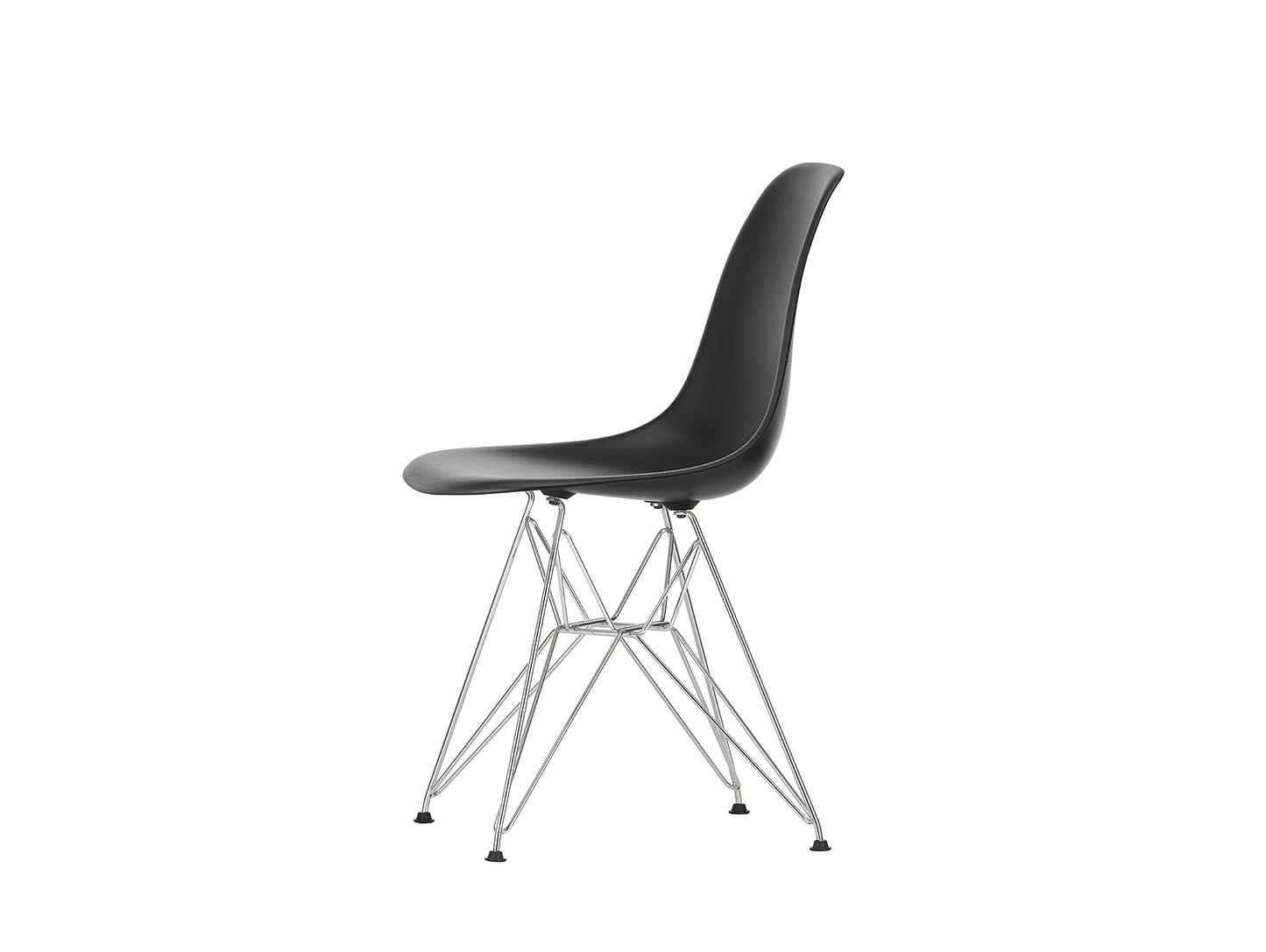 Eames DSR Plastic Side Chair (New Height) in Deep Black with Chrome Base by Vitra