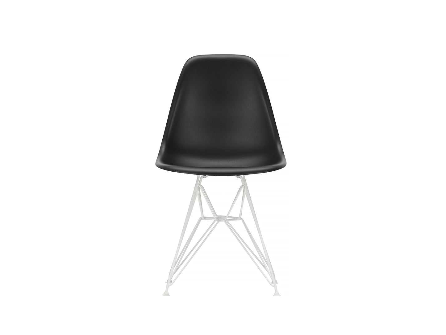 Eames DSR Plastic Side Chair (New Height) in Deep Black RE with White Base by Vitra