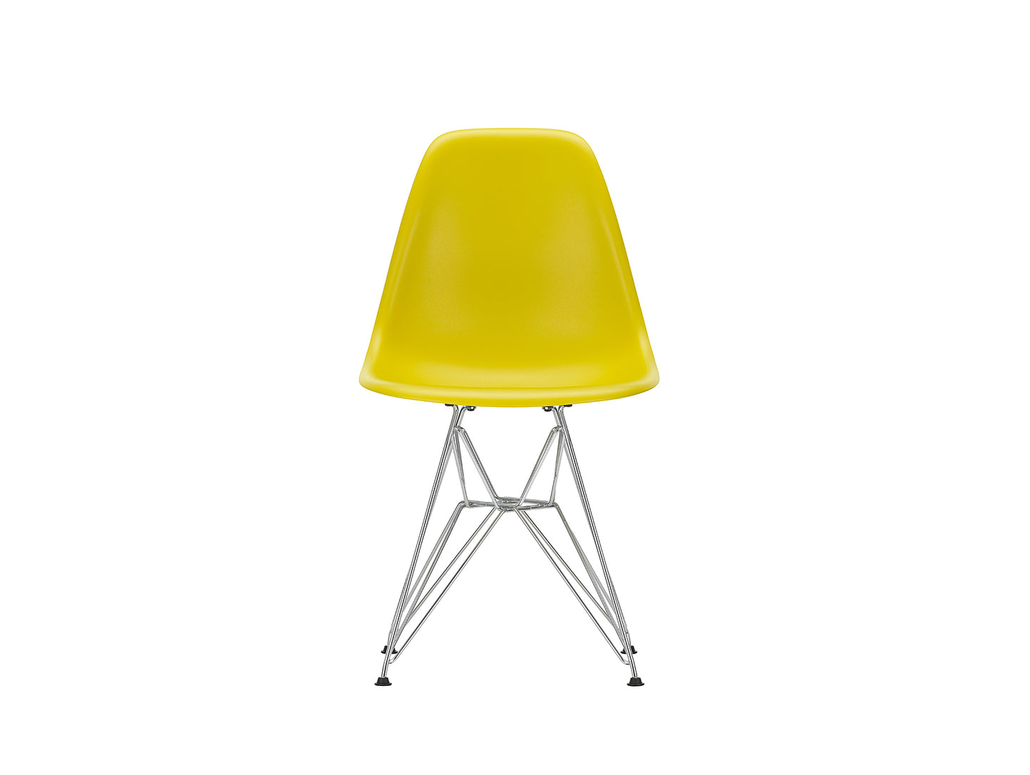 Eames DSR Plastic Side Chair (New Height) in Mustard with Chrome Base by Vitra