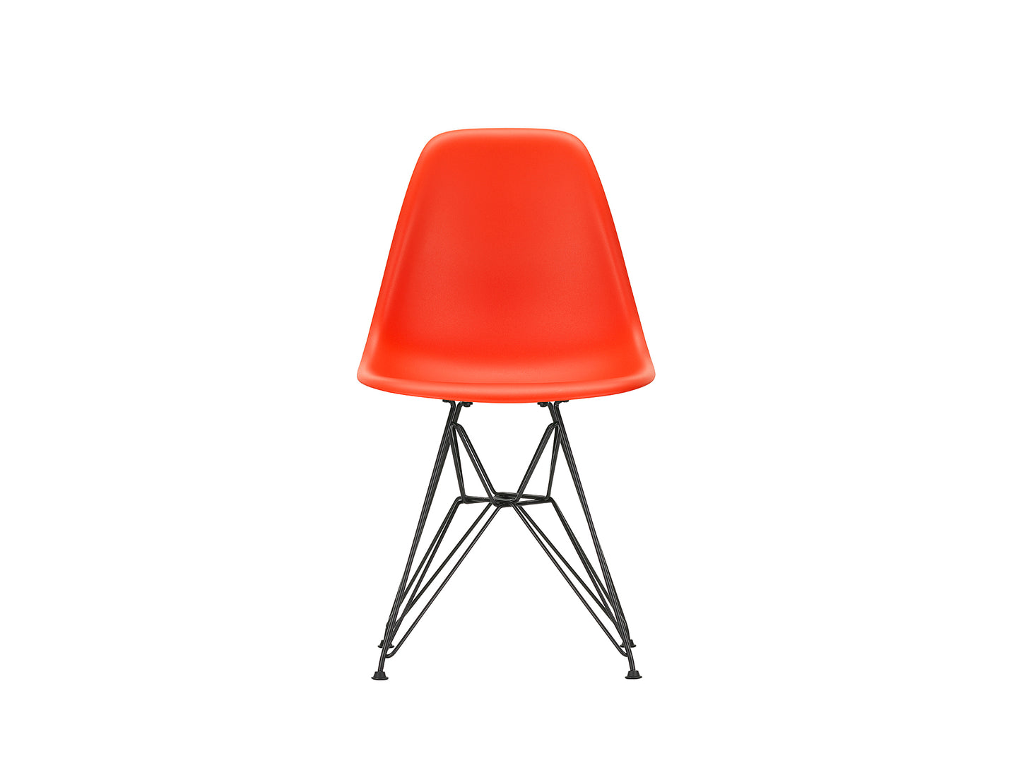 Eames DSR Plastic Side Chair (New Height) in Poppy Red with Basic Dark Base by Vitra