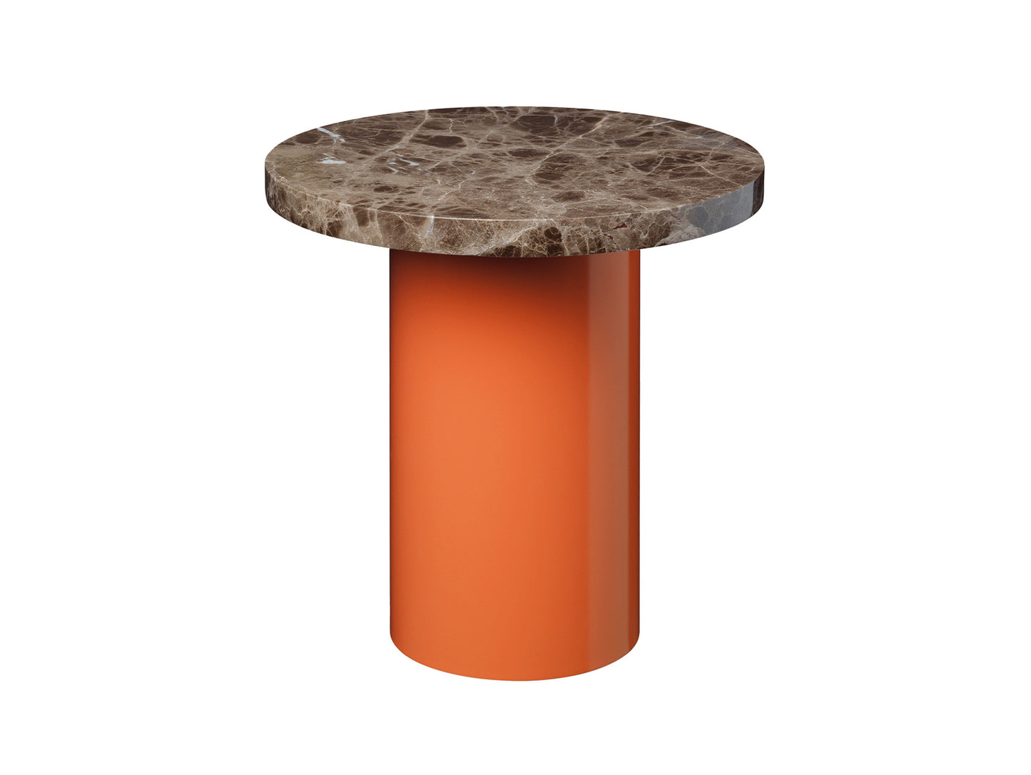 CT09 Enoki Side Table by e15 - (D40 H40 cm) Dark Emperador Marble Tabletop / Pure Orange Steel Base