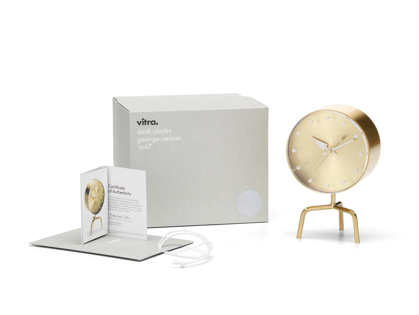 George Nelson Tripod Clock in brass by Vitra