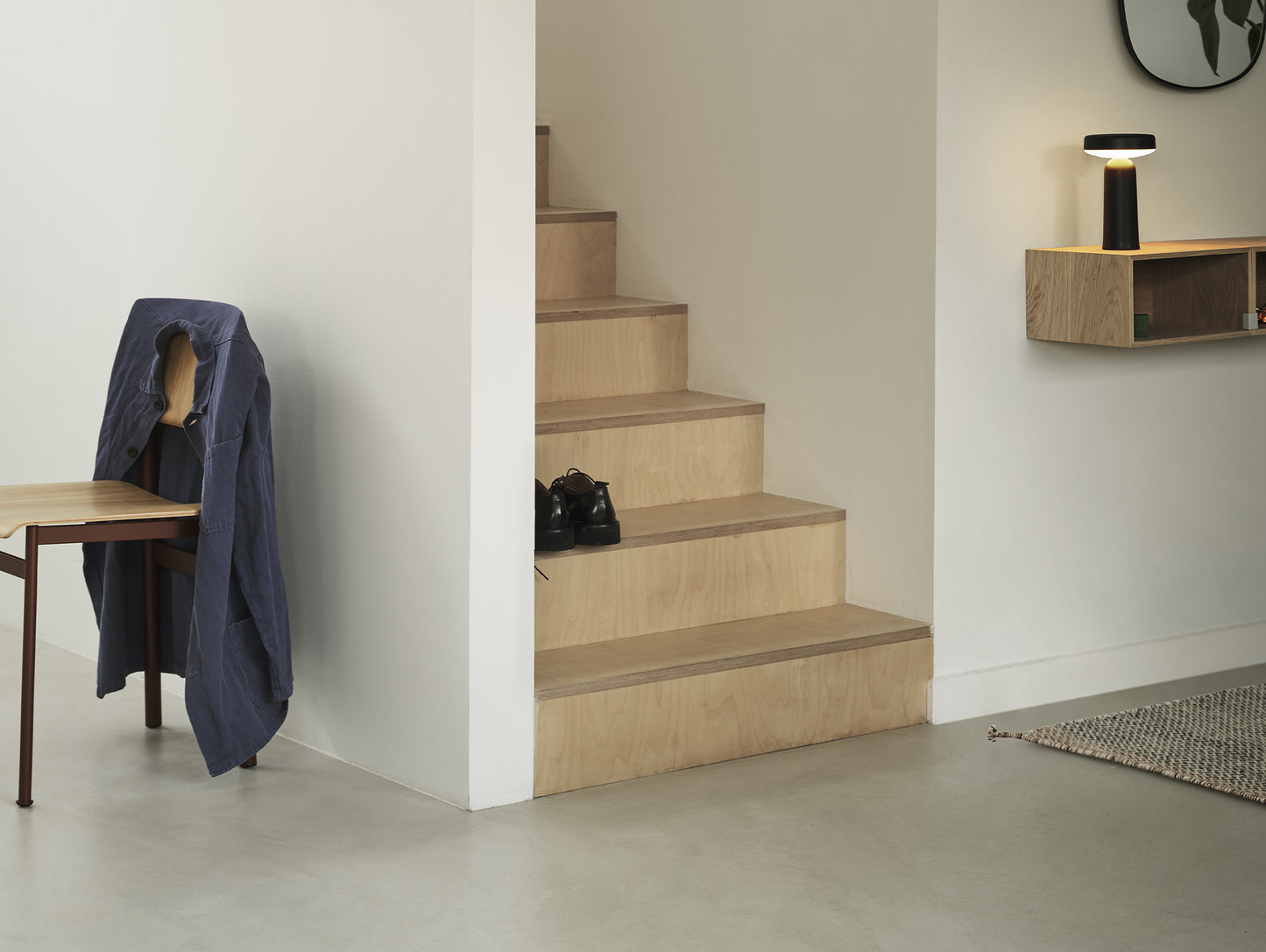 Loft Chair by Muuto - Lacquered Oak Veneer / Deep Red Steel Base