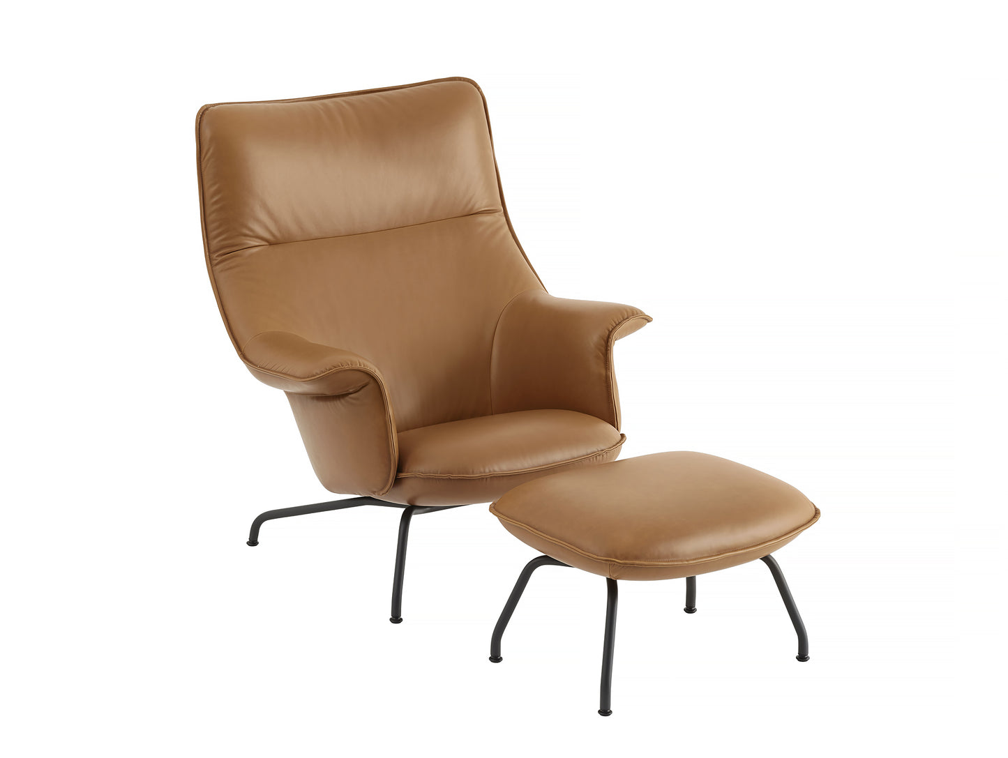 Doze Lounge Chair and Ottoman - Cognac Silk Leather