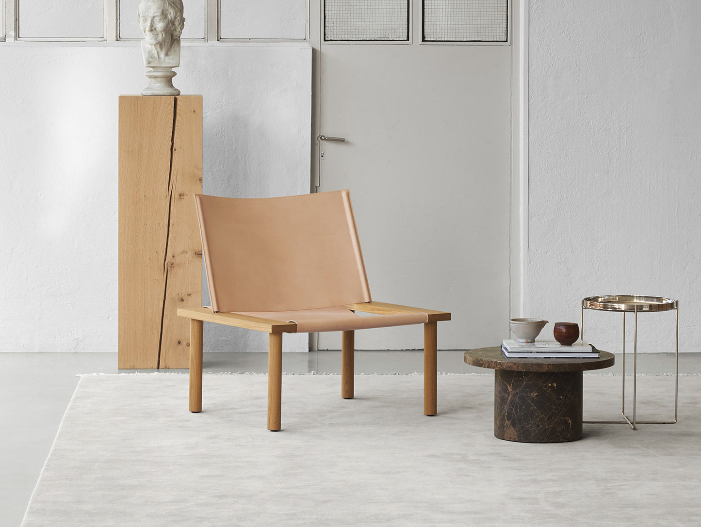 EC06 Ilma Lounge Chair by e15 - Waxed Oak / Natural Harness Leather