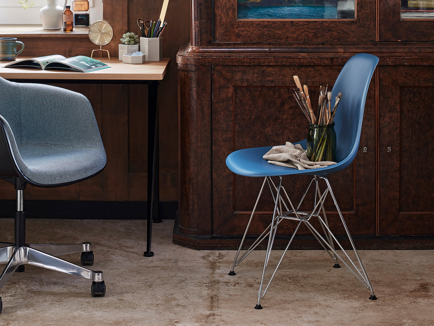 Eames DSR Plastic Side Chair by Vitra - Sea Blue Shell, Basic Dark Base