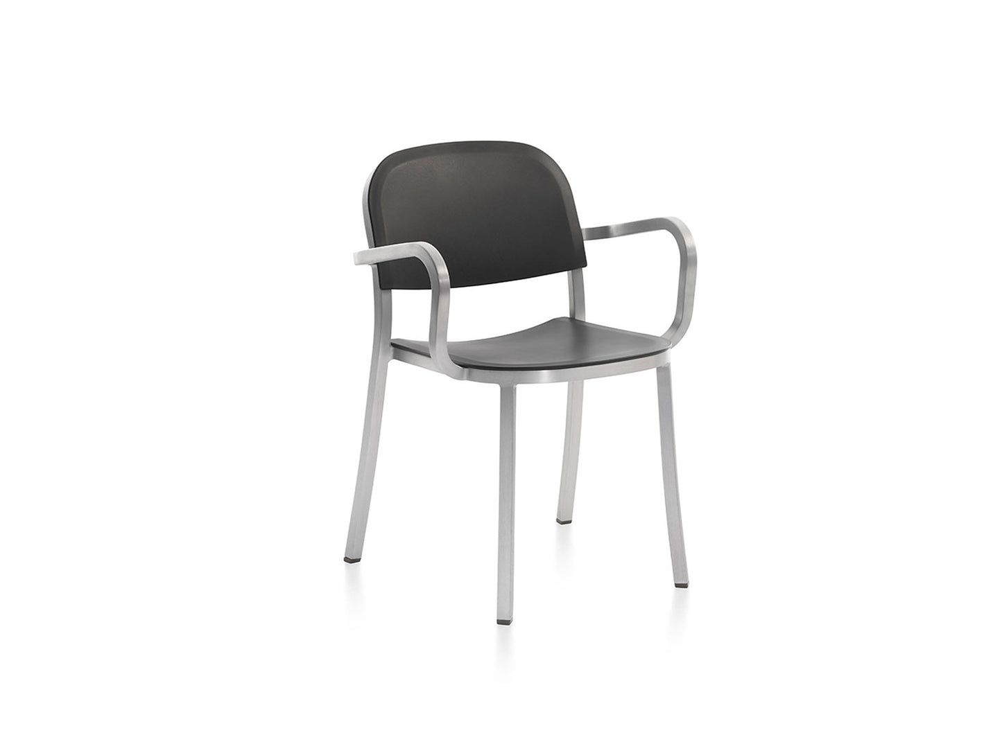 1 Inch Armchair by Emeco - Hand Brushed Aluminium / Dark Grey