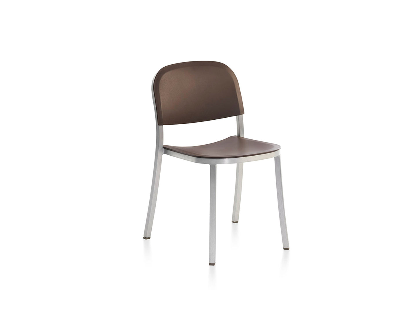 1 Inch Side Chair by Emeco - Hand Brushed Aluminium / Brown