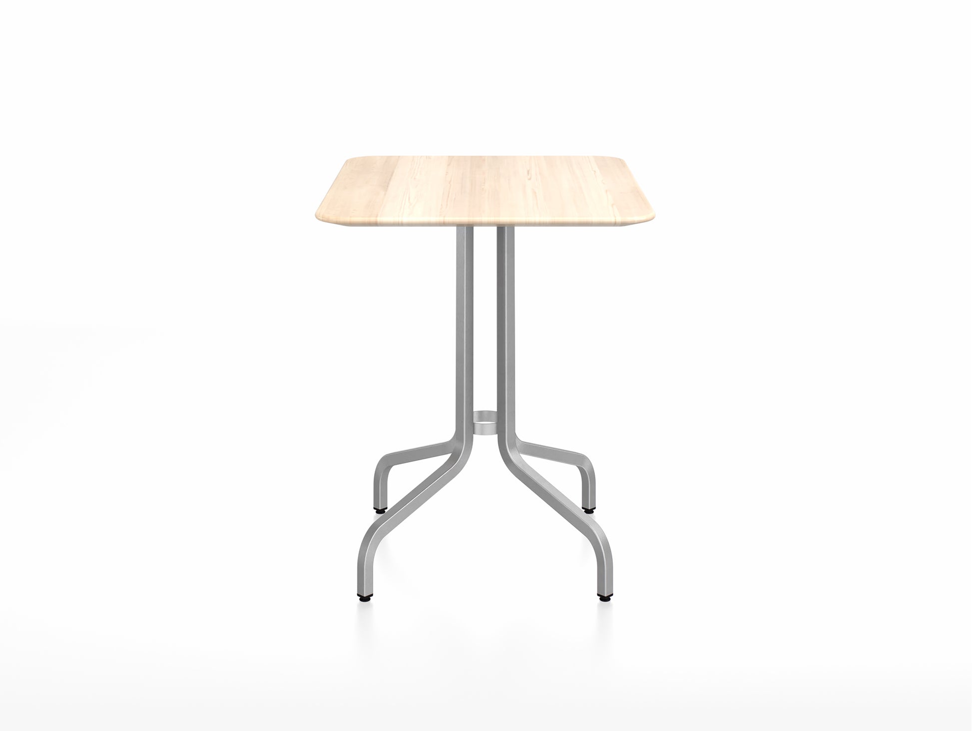 1 Inch Outdoor Cafe Table by Emeco - Rectangular (60 x 76 cm) / Hand Brushed Aluminium Base / Accoya Wood Tabletop
