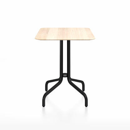 1 Inch Outdoor Cafe Table by Emeco - Rectangular (60 x 76 cm) / Black Powder Coated Aluminium Base / Accoya Wood Tabletop