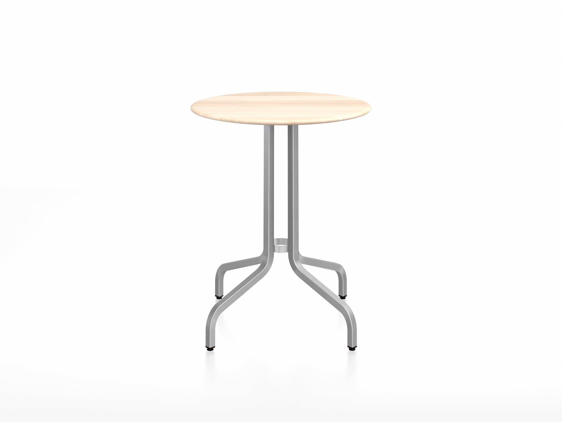 1 Inch Outdoor Cafe Table by Emeco - Round (Diameter: 60 cm) / Hand Brushed Aluminium Base / Accoya Wood Tabletop