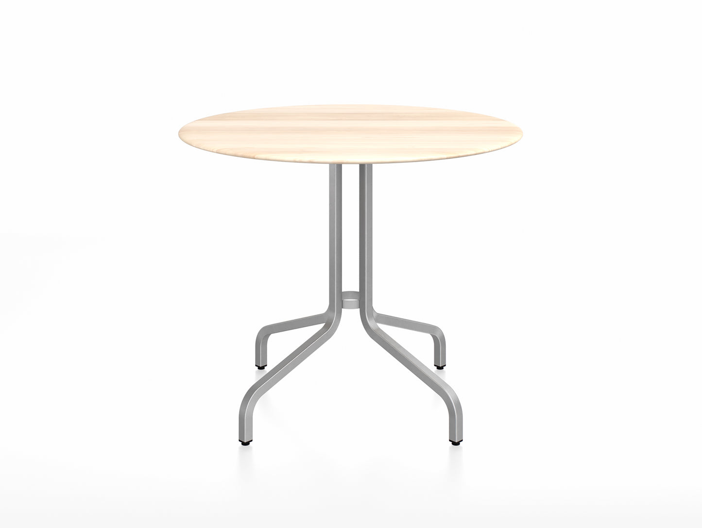 1 Inch Outdoor Cafe Table by Emeco - Round (Diameter: 91 cm) / Hand Brushed Aluminium Base / Accoya Wood Tabletop