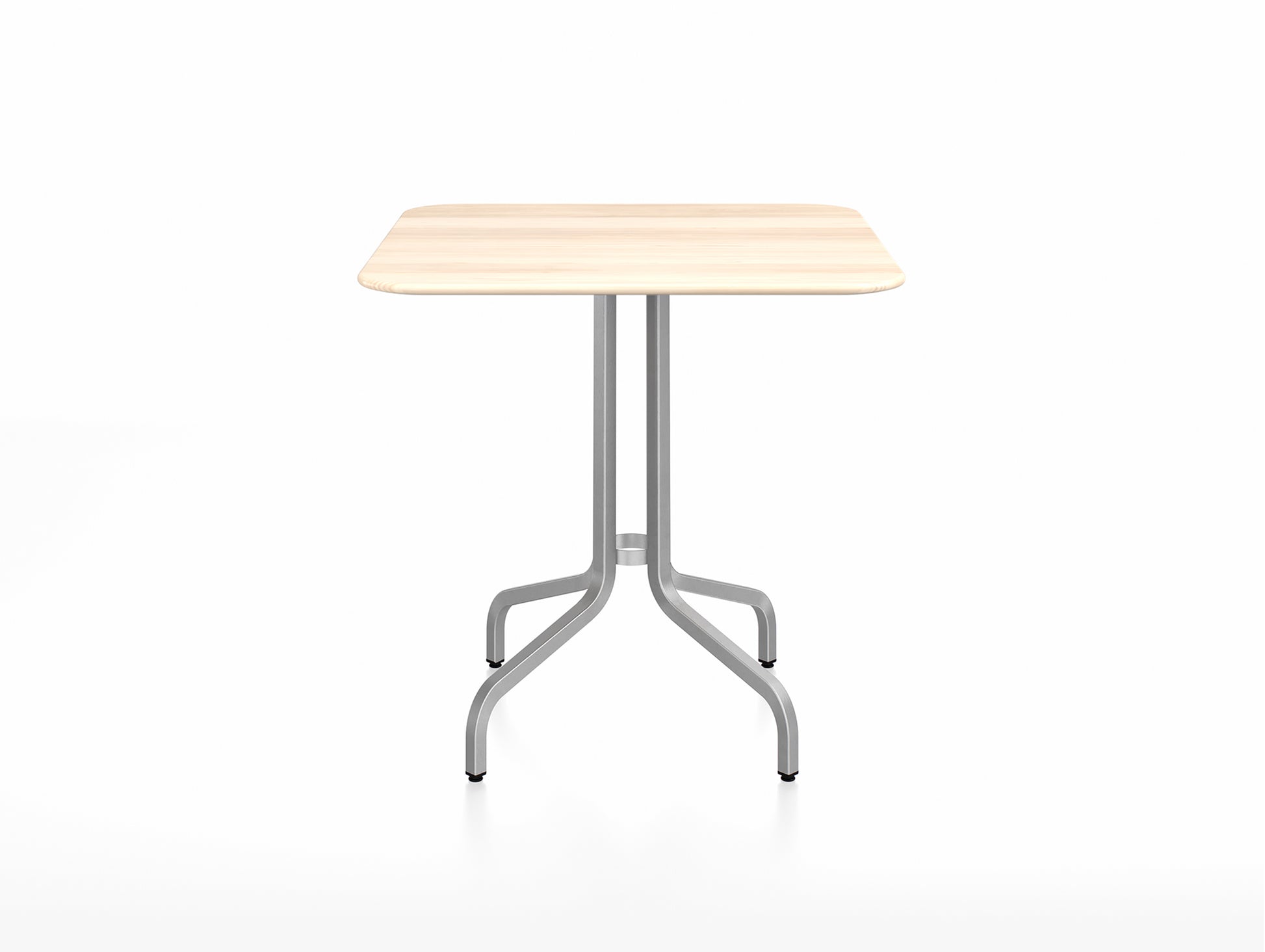1 Inch Outdoor Cafe Table by Emeco - Square (76 x 76 cm) / Hand Brushed Aluminium Base / Accoya Wood Tabletop