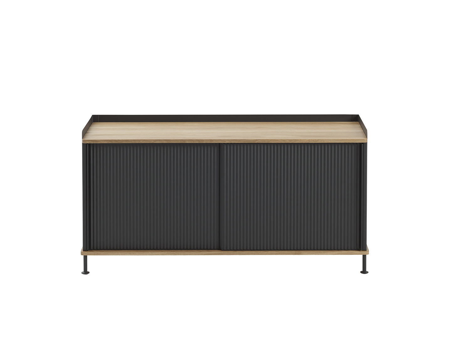 Enfold Sideboard by Muuto - Low / Lacquered Oak / Black Lacquered Steel