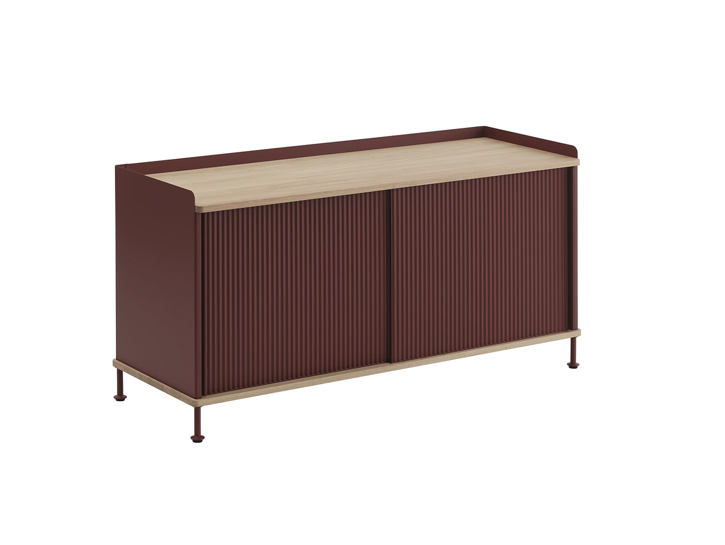 Enfold Sideboard by Muuto -124x45 / Lacquered Oak / Deep Red Lacquered Steel