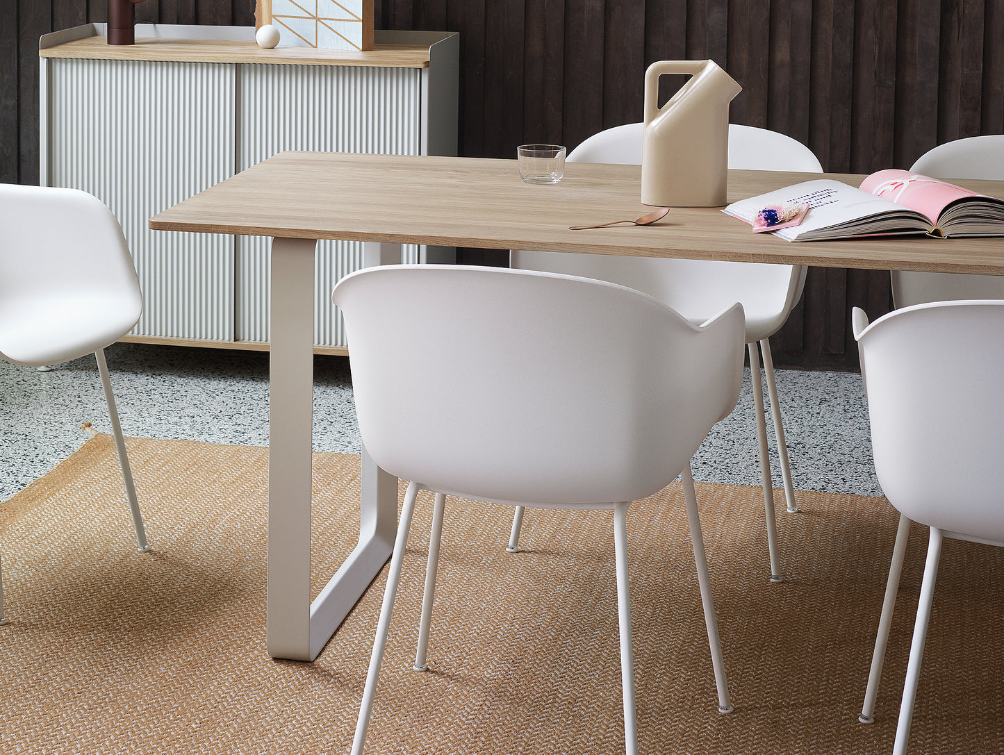 70/70 Table - Solid Oak Table Top with White Base