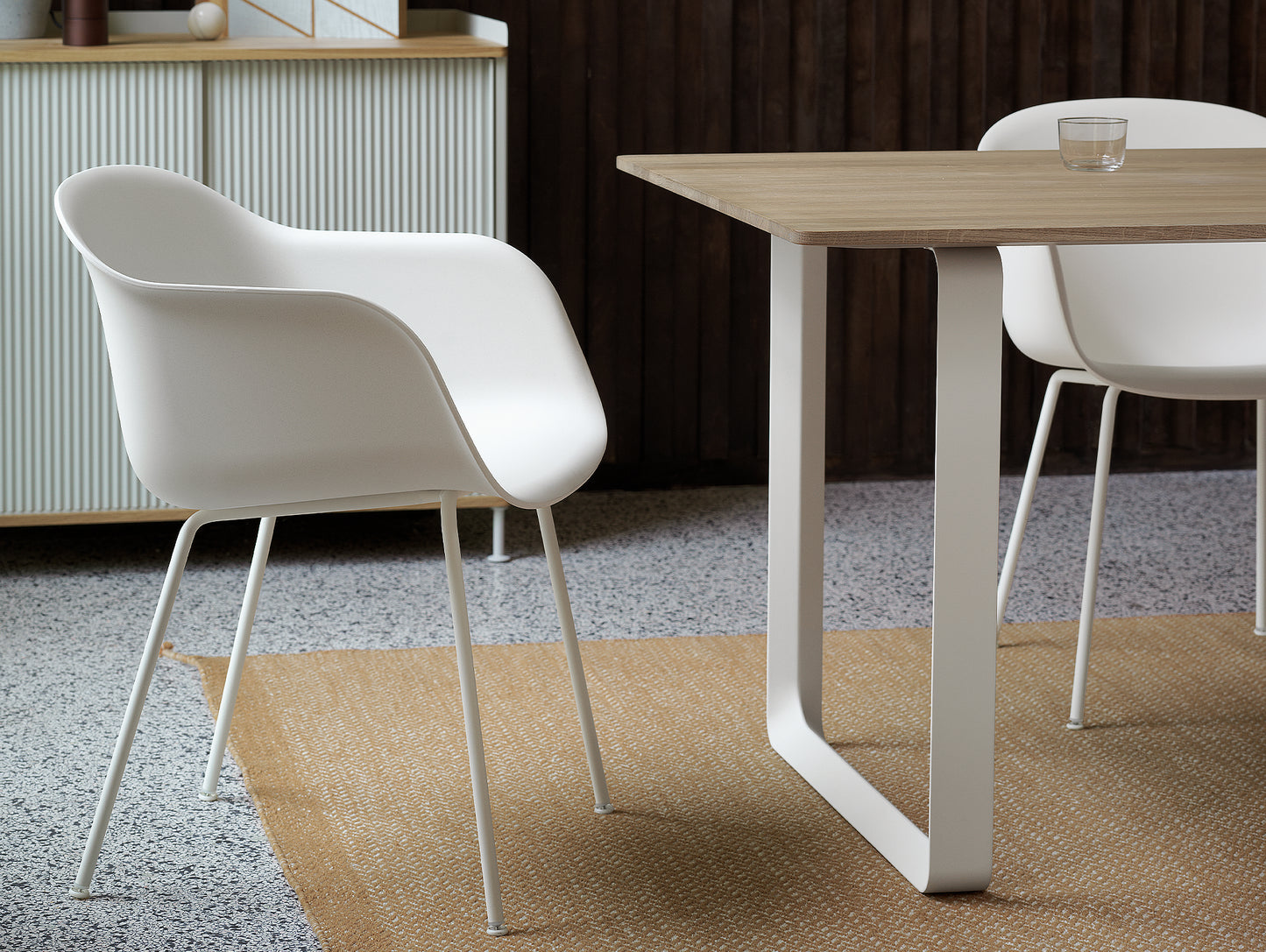70/70 Table - Solid Oak Table Top with White Base