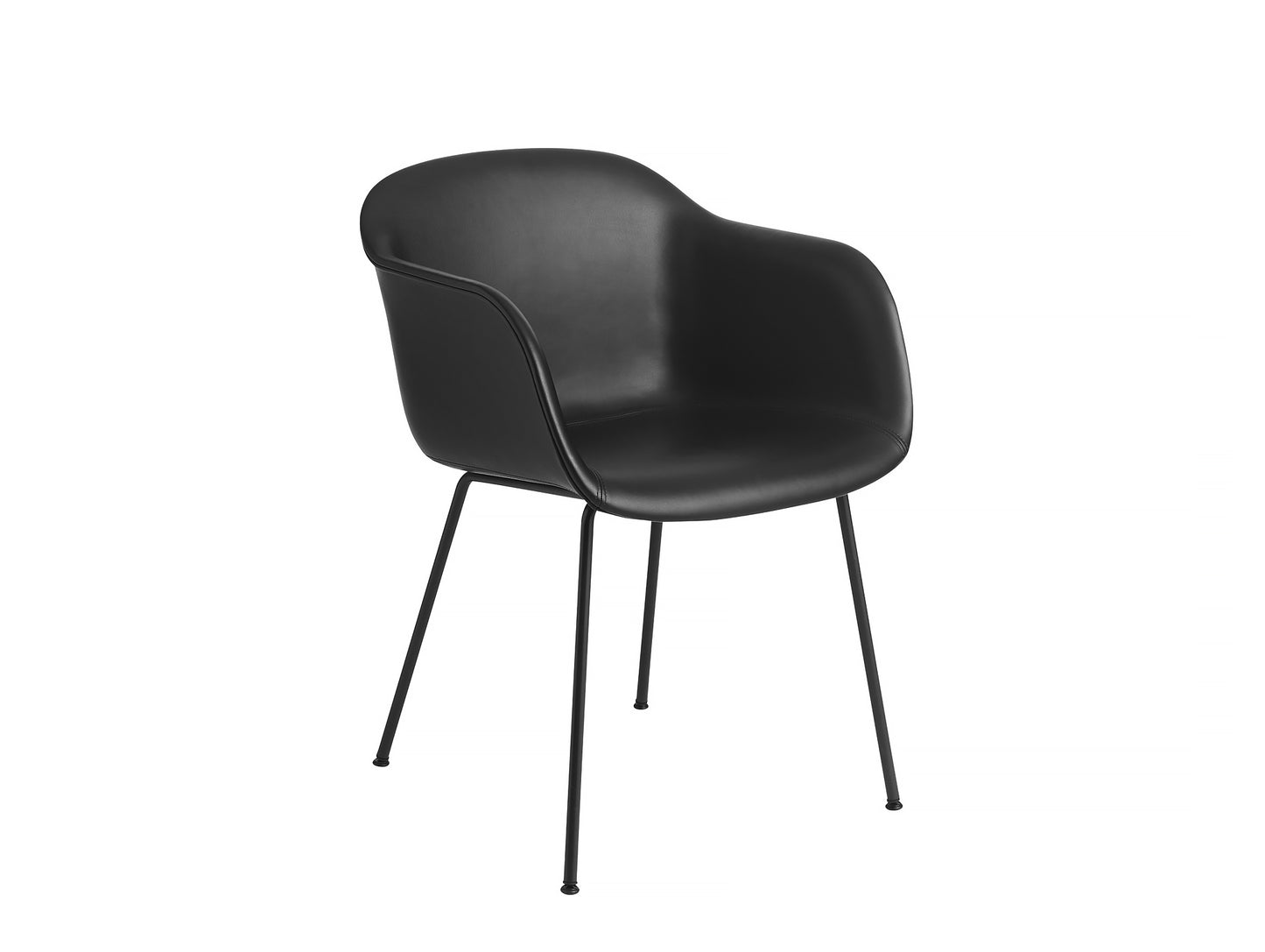 Fiber Armchair - Black Silk Leather, Black Metal Base