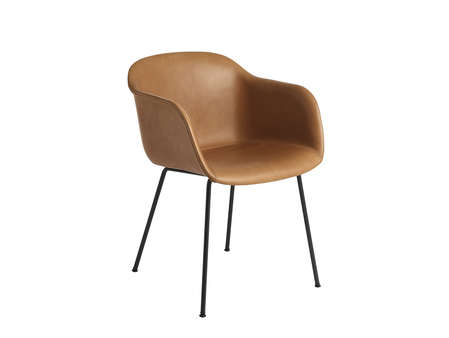 Fiber Armchair - Cognac Silk Leather, Black Metal Base