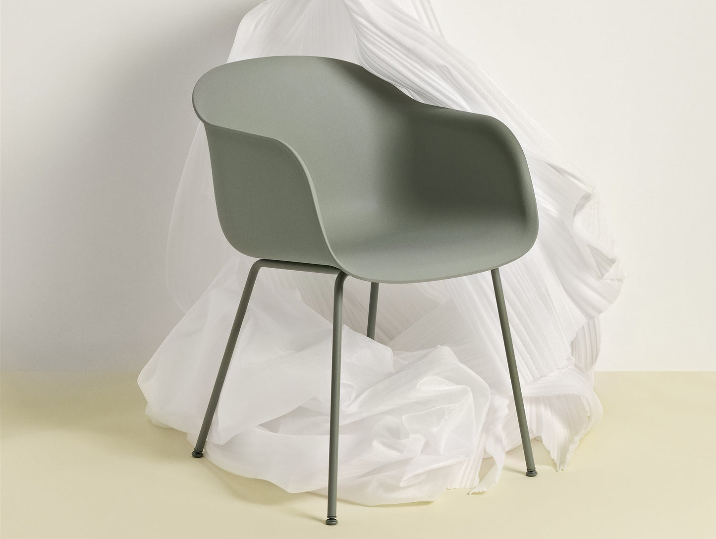 Fiber Armchair with Metal Base - Dusty Green Base, Dusty Green Shell