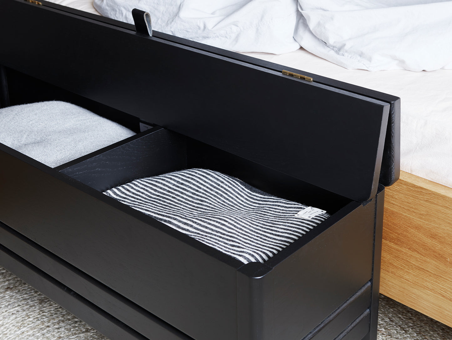 Form and Refine - A Line Storage Bench - Black Stained Oak