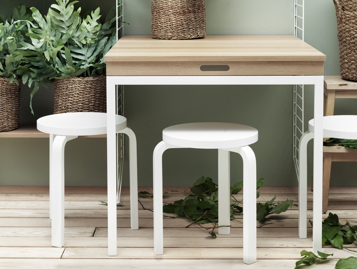 String Folding Table - Oak / White Legs