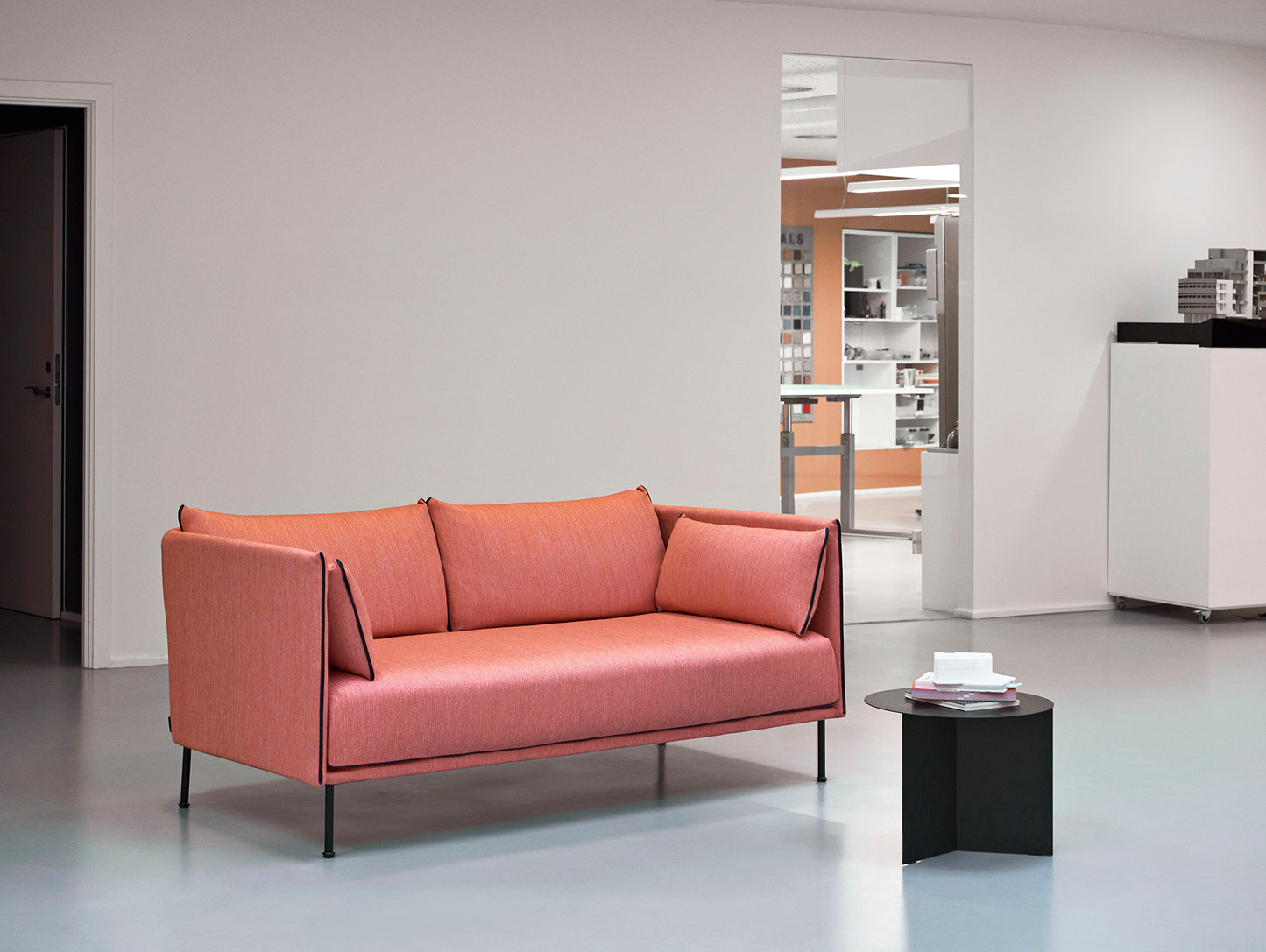 Silhouette Sofa - Balder 542, Black Painted Steel Base, Black Sense Leather Piping