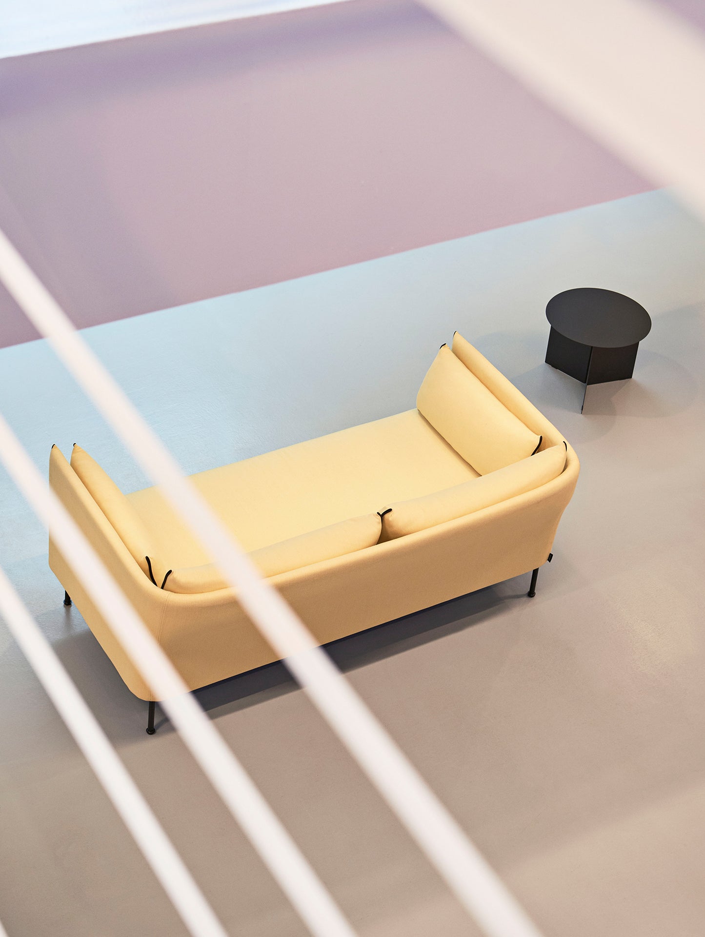 Silhouette Sofa - Balder 432, Black Painted Steel Base, Black Sense Leather Piping